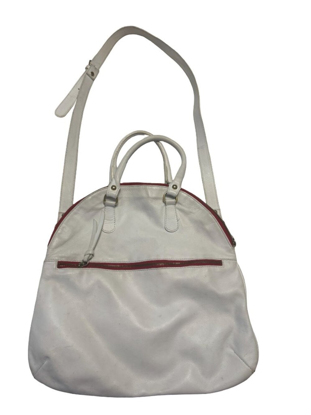 Mauricio Taiuti Italian Leather Convertible Satchel Shoulder Bag White Red Made
